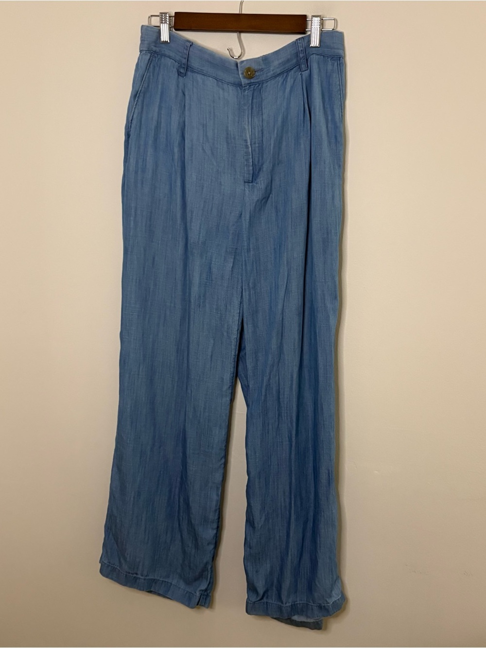 Lands End Womens 10 Wide Leg Pants Blue Lyocell Elastic Waist Cottage Old Money
